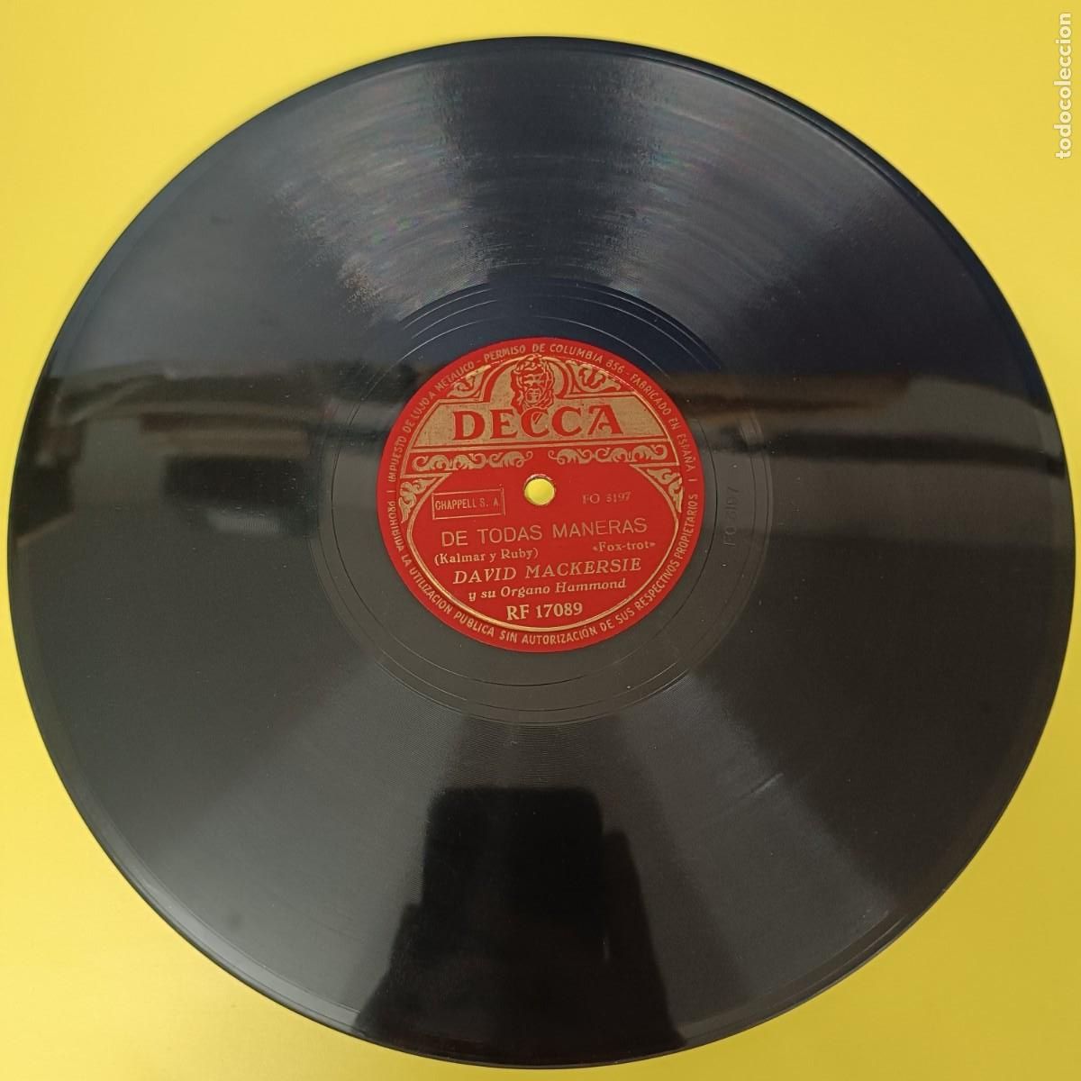 Discos de pizarra: DAVID MACKERSIE - DE TODAS MANERAS - TANGO AZUL - DISCO DE PIZARRA DECCA - Foto 2