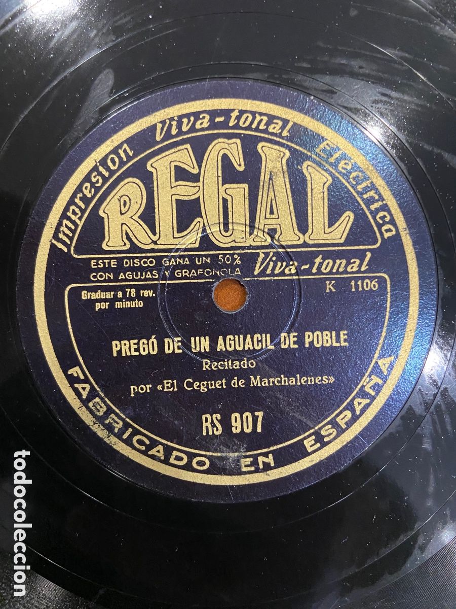 Discos de pizarra: DISCO 78 RPM EL CEGUET DE MARCHELENES , - Foto 4