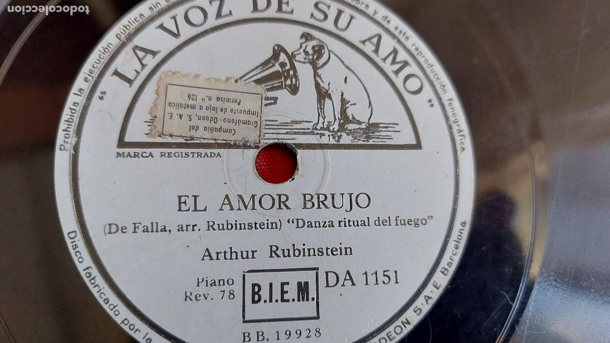 Discos de pizarra: ( N&ordm;90 )AMOR BRUJO DE FALLA ARTHUR RUBINSTEIN, DISCO ESTA PROBADO, 25 CM - Foto 4