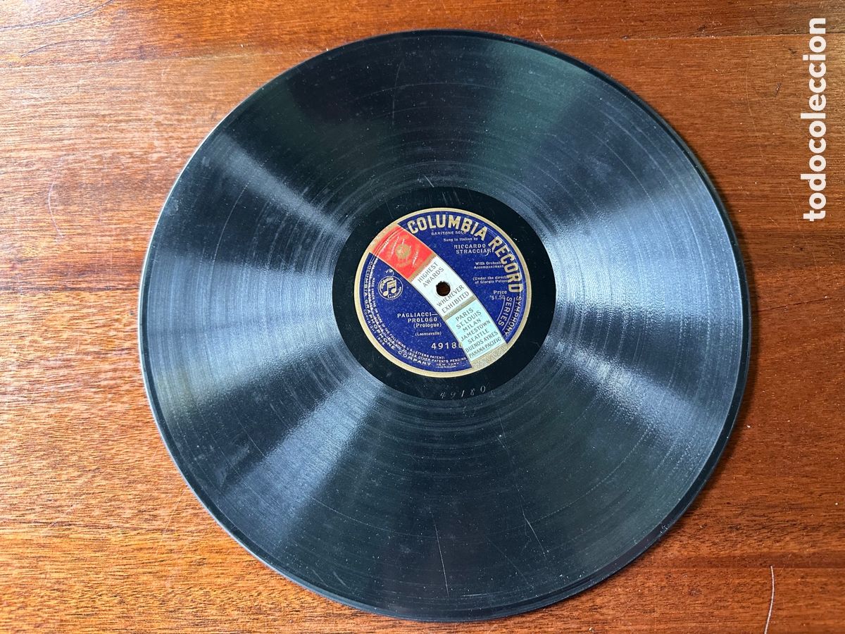 Discos de pizarra: RICCARDO STRACCIARI - PAGLIACCI PR&Oacute;LOGO ( LEONCAVALLO ) MONOFACIAL - Foto 2