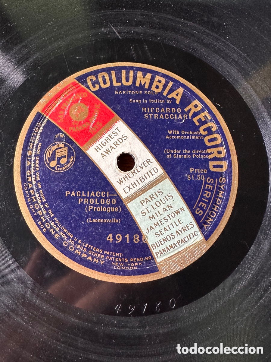 Discos de pizarra: RICCARDO STRACCIARI - PAGLIACCI PR&Oacute;LOGO ( LEONCAVALLO ) MONOFACIAL - Foto 5