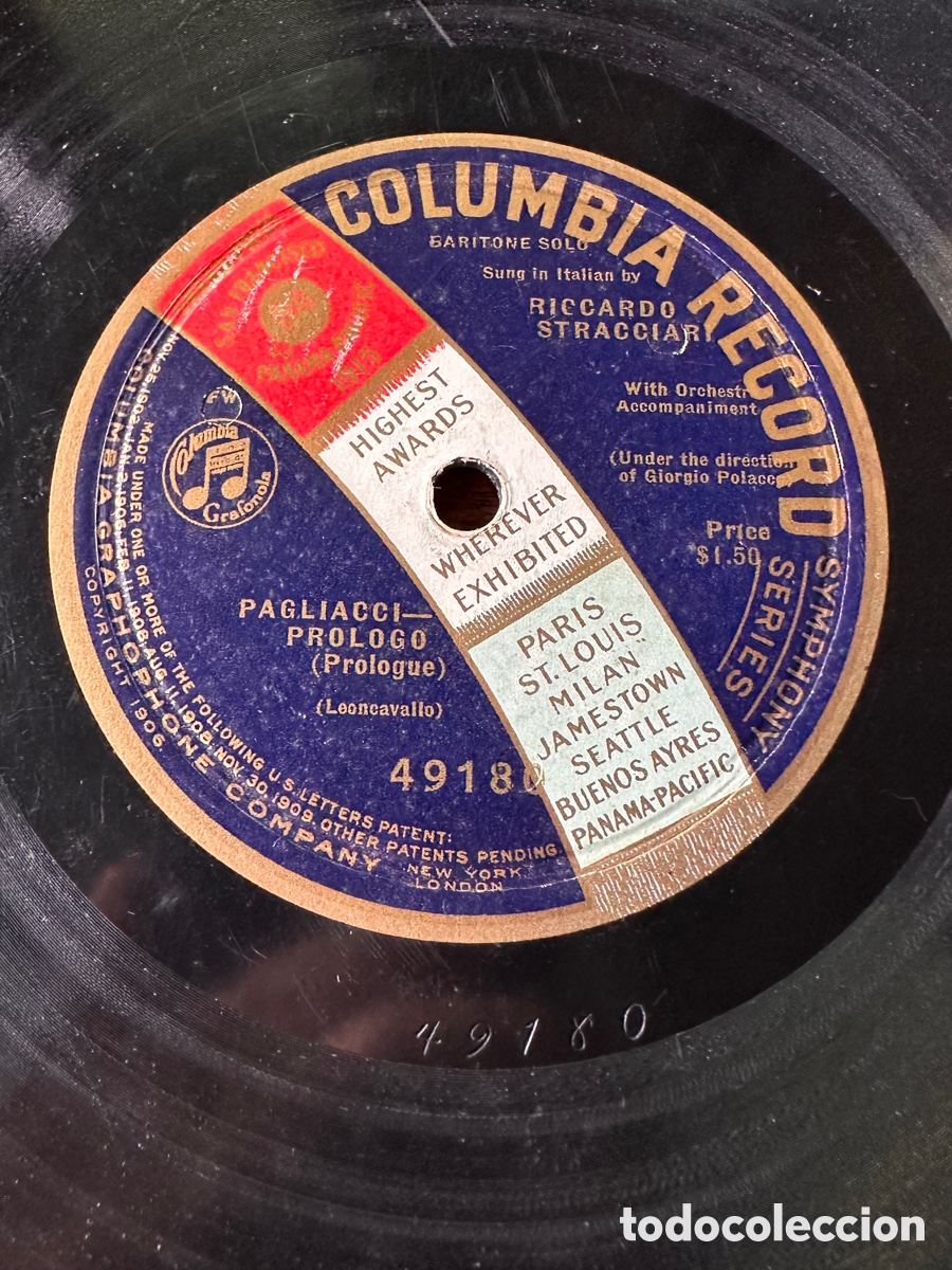 Discos de pizarra: RICCARDO STRACCIARI - PAGLIACCI PR&Oacute;LOGO ( LEONCAVALLO ) MONOFACIAL - Foto 1