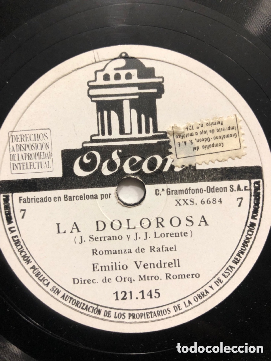 Discos de pizarra: Disco de pizarra odeon emilio vendrell y cora Raga la dolorosa - Foto 1