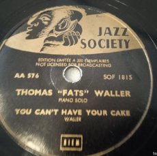 Discos de pizarra: JAZZ SOCIETY 78 RPM. PIANO SOLO. FATS WALLER