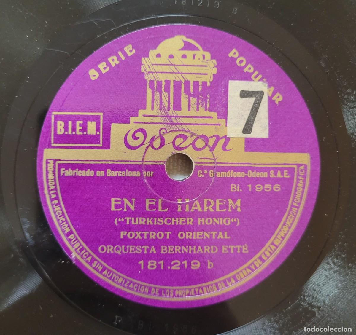 Discos de pizarra: DISCO 78 RPM - ODEON - ORQ. BERNHARD ETT&Eacute; - EN EL HAREM / CORCOVADO - Foto 3