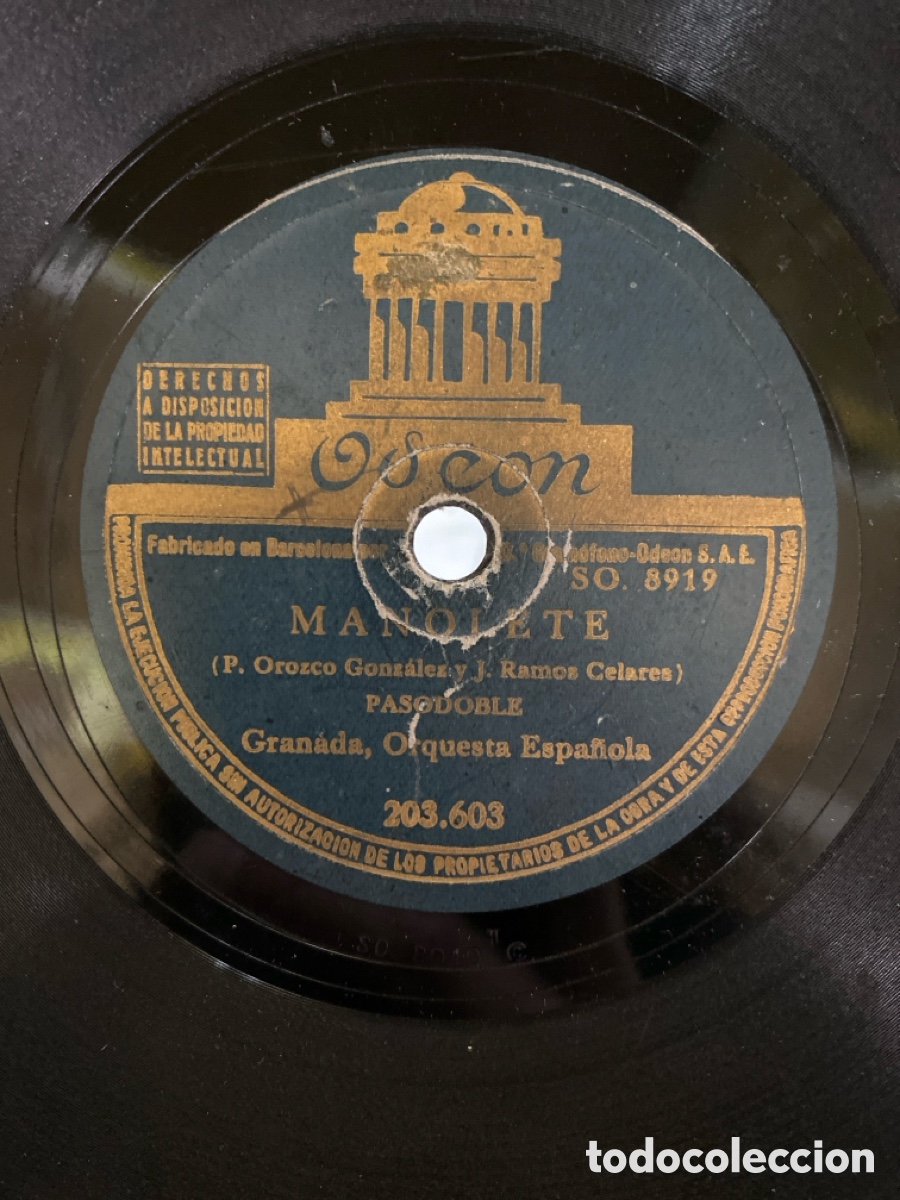 Discos de pizarra: PIZARRA MANOLETE / DOLORES LA PETENERA. PASODOBLE - Foto 1