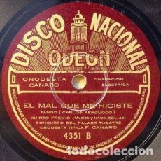 Discos de pizarra: ORQUESTA CANARO - SANGRE AZUL - EL MAL QUE ME HICISTE - 78 RPM