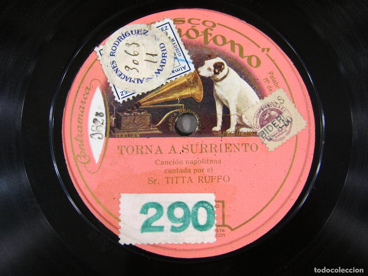 Discos de pizarra: DISCO DE GRAM&Oacute;FONO. TORNA A SURRIENTO. SR. TITTA RUFFO. GRAMOPHONE - Foto 2