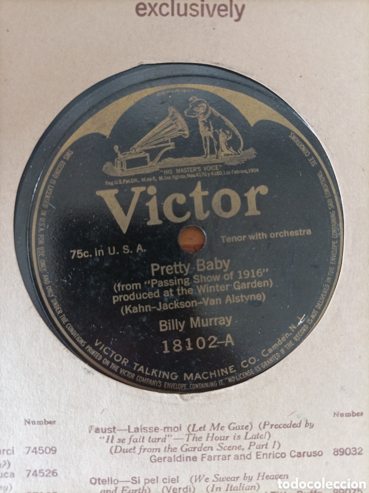 Discos de pizarra: Disco Piedra V&iacute;ctor. int&eacute;rprete Billy Murray - Foto 2