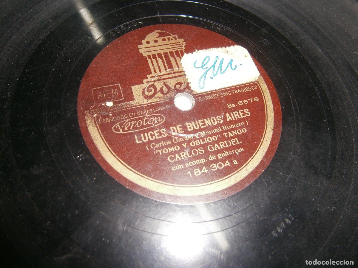 Discos de pizarra: ANTIGUO DISCO DE PIZARRA - LUCES DE BUENOS AIRES - GARDEL - Foto 2