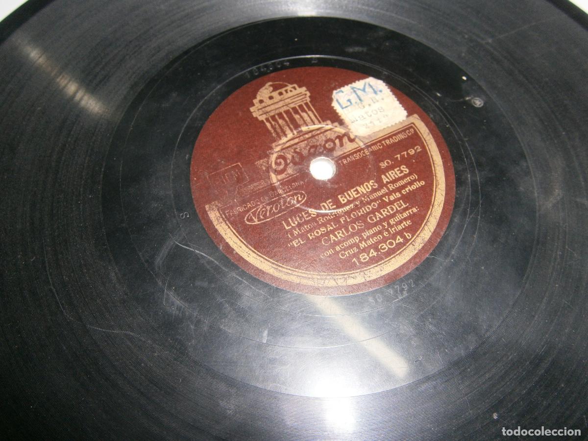 Discos de pizarra: ANTIGUO DISCO DE PIZARRA - LUCES DE BUENOS AIRES - GARDEL - Foto 3