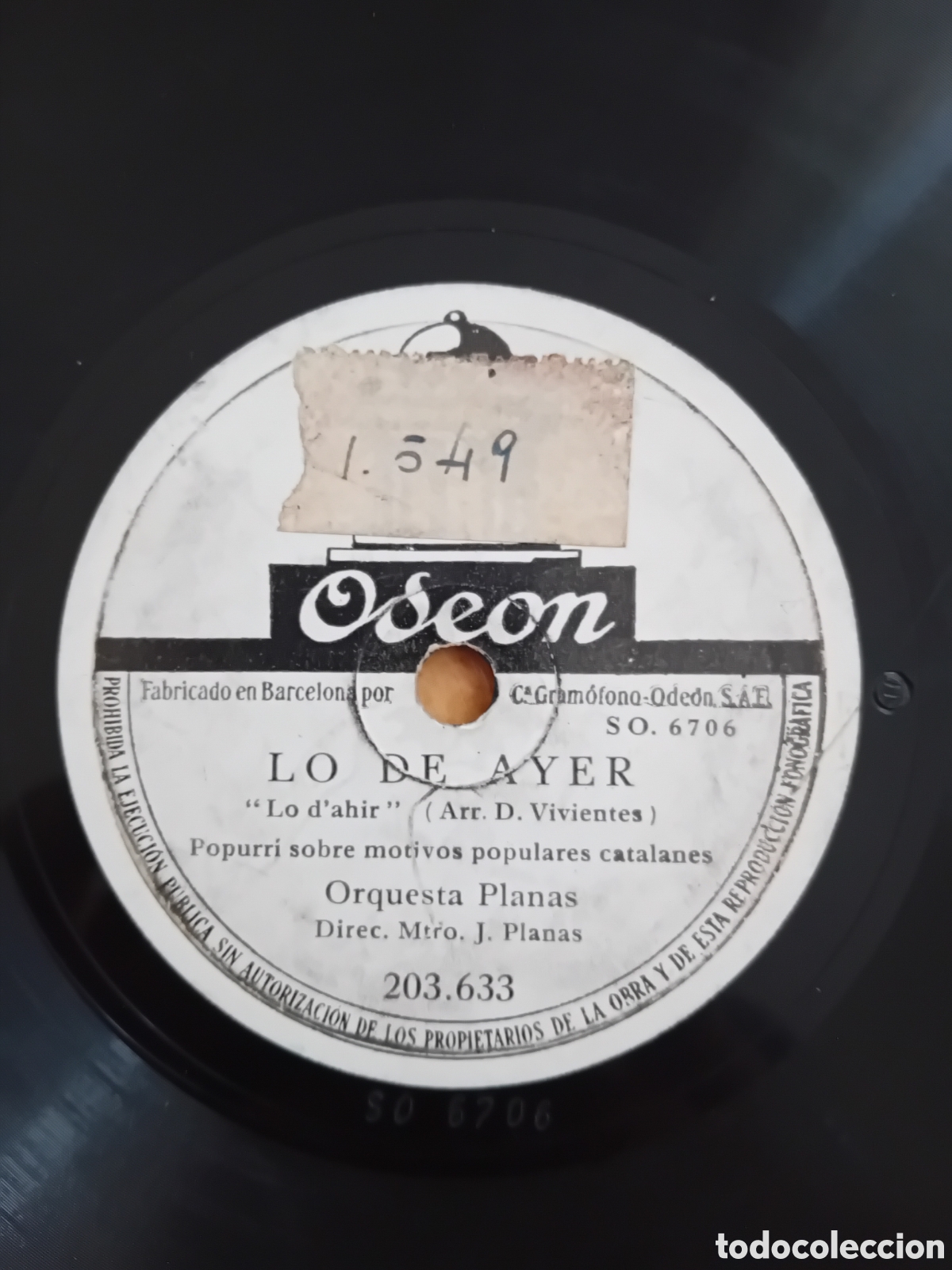 Discos de pizarra: ORQUESTA PLANAS. LO DE SIEMPRE. LO DE AYER. ODEON - Foto 2