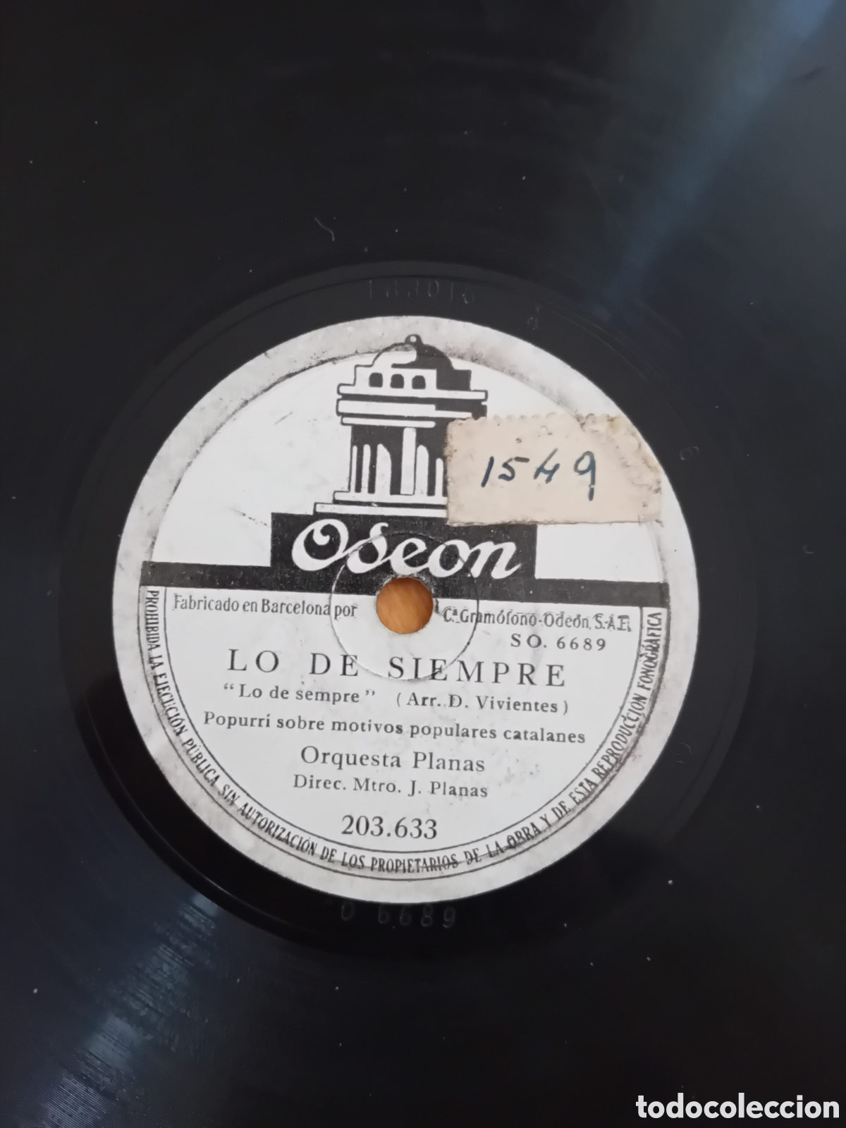Discos de pizarra: ORQUESTA PLANAS. LO DE SIEMPRE. LO DE AYER. ODEON - Foto 4