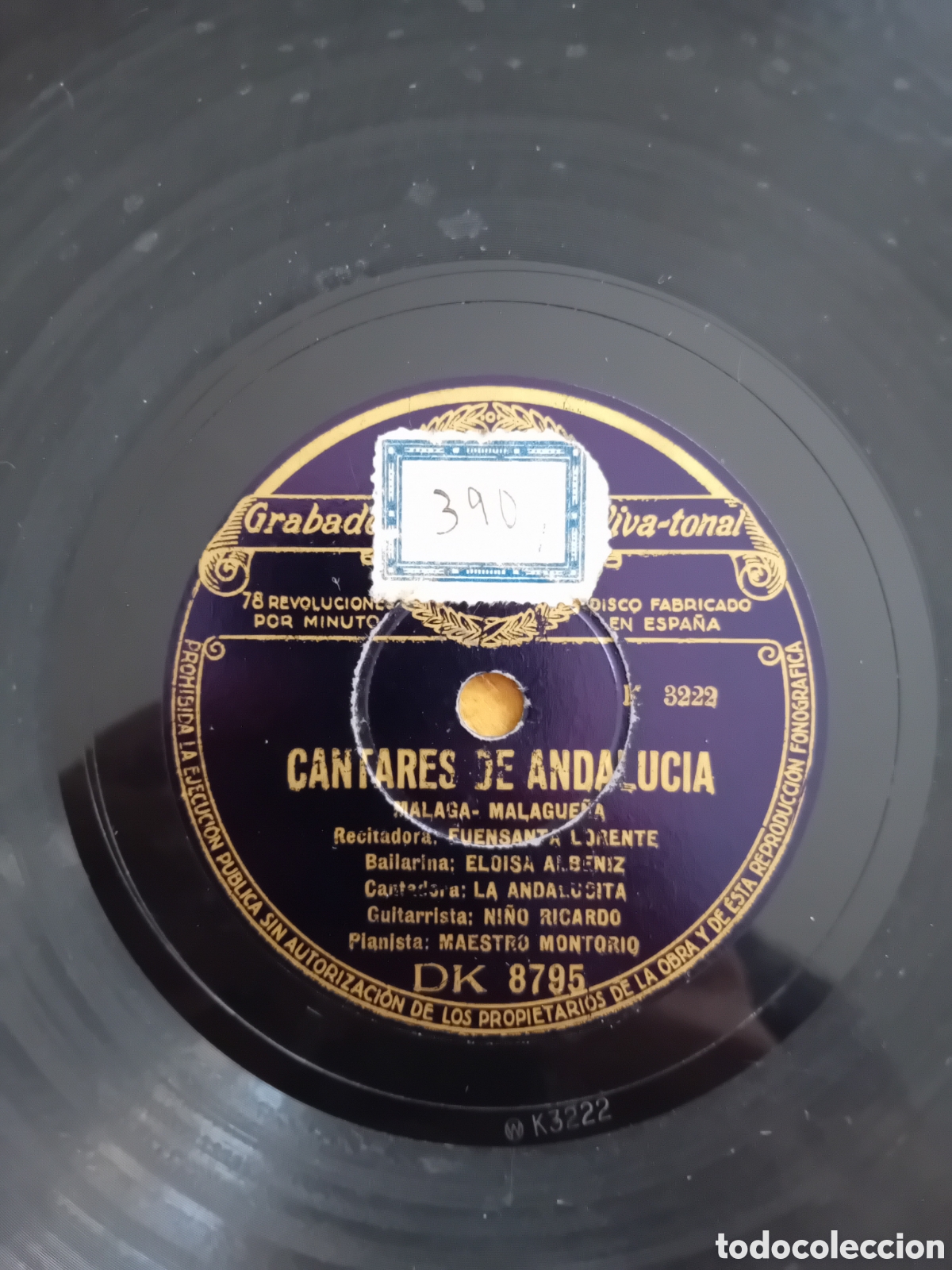 Discos de pizarra: CANTARES DE ANDALUCIA. MALAGA MALAGUE&Ntilde;A. - Foto 2
