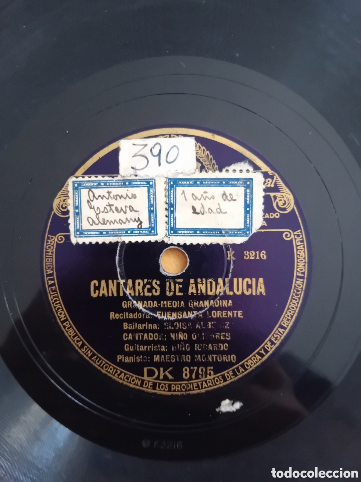 Discos de pizarra: CANTARES DE ANDALUCIA. MALAGA MALAGUE&Ntilde;A. - Foto 4