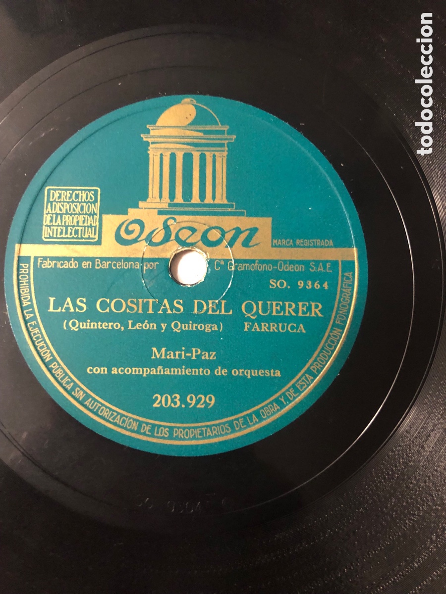 Discos de pizarra: Disco pizarra odeon Mari paz Boca de rosa las cositas del querer - Foto 2