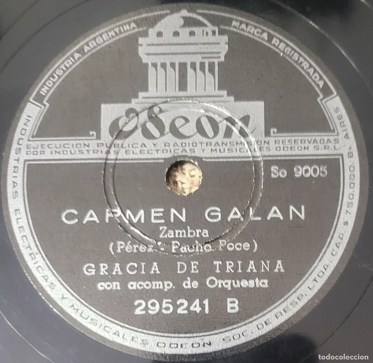 Discos de pizarra: Gracia de Triana pizarra sello Odeon editada en Argentina... - Foto 2