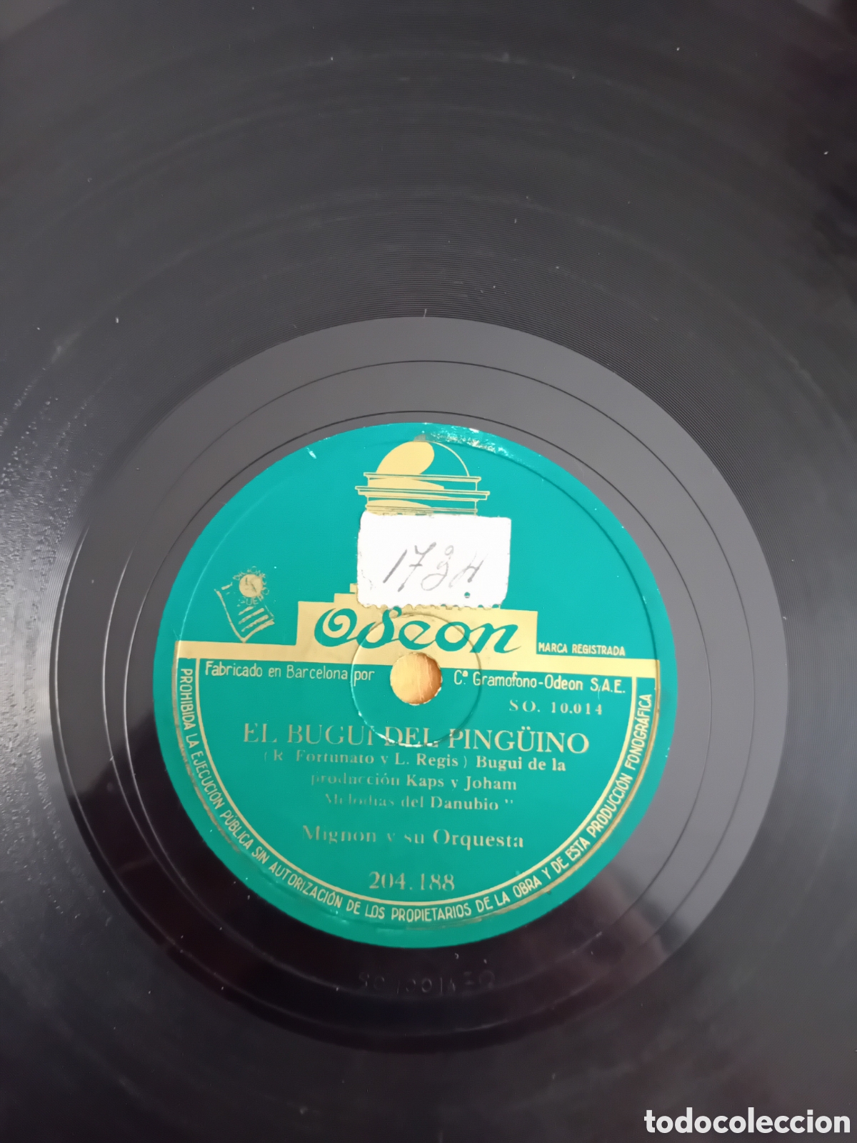 Discos de pizarra: ERES LA CANCION. EL BUGUI DEL PING&Uuml;INO. MIGNON Y SU ORQUESTA. ODEON - Foto 2