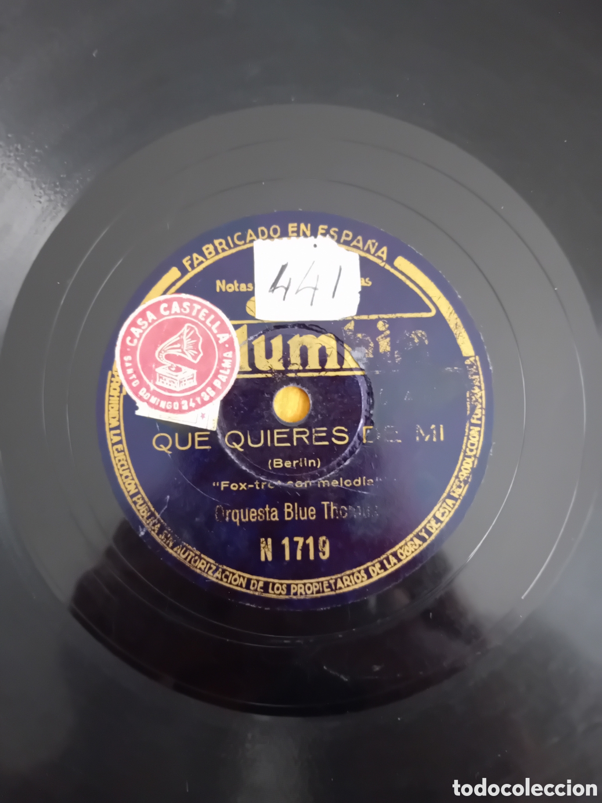 Discos de pizarra: UN BANCO EN EL PARQUE. QUE QUIERES DE MI. ORQUESTA BLUE THOMAS - Foto 2