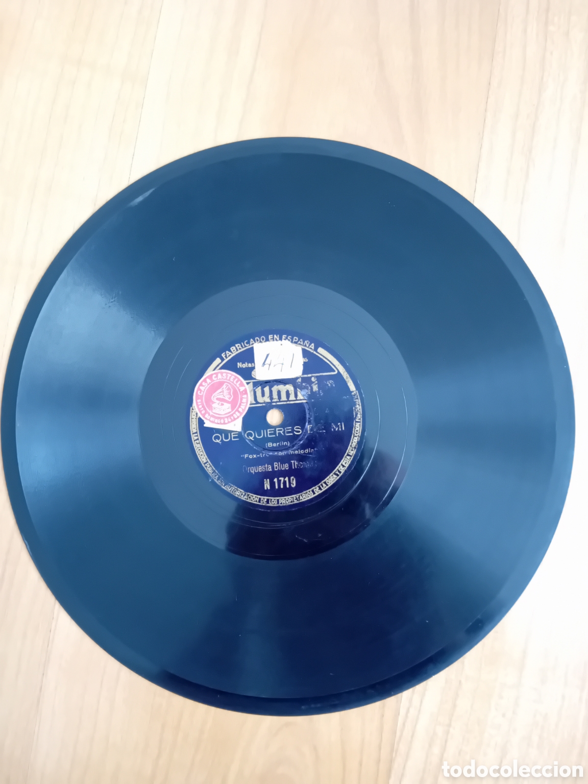 Discos de pizarra: UN BANCO EN EL PARQUE. QUE QUIERES DE MI. ORQUESTA BLUE THOMAS - Foto 1