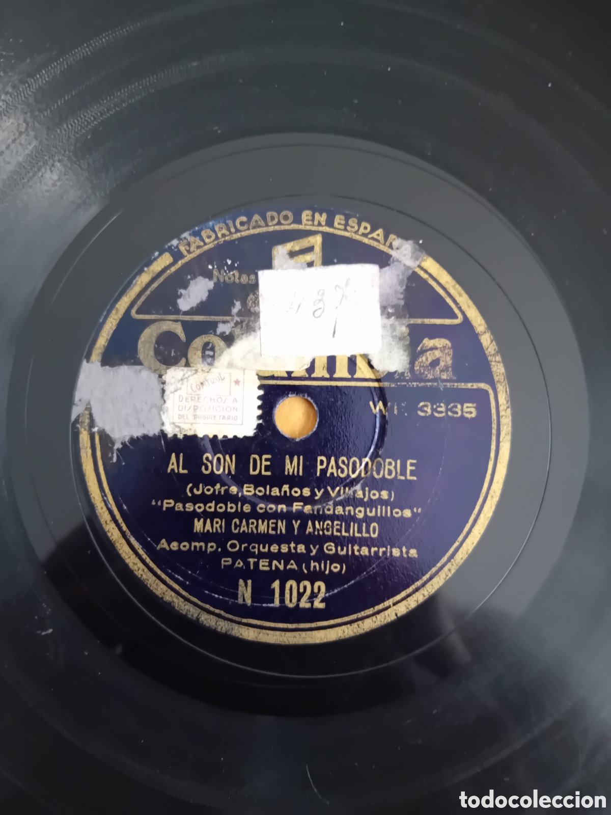 Discos de pizarra: AL SON DE MI PASODOBLE. AMOR GITANO. MARI CARMEN Y ANGELILLO - Foto 4