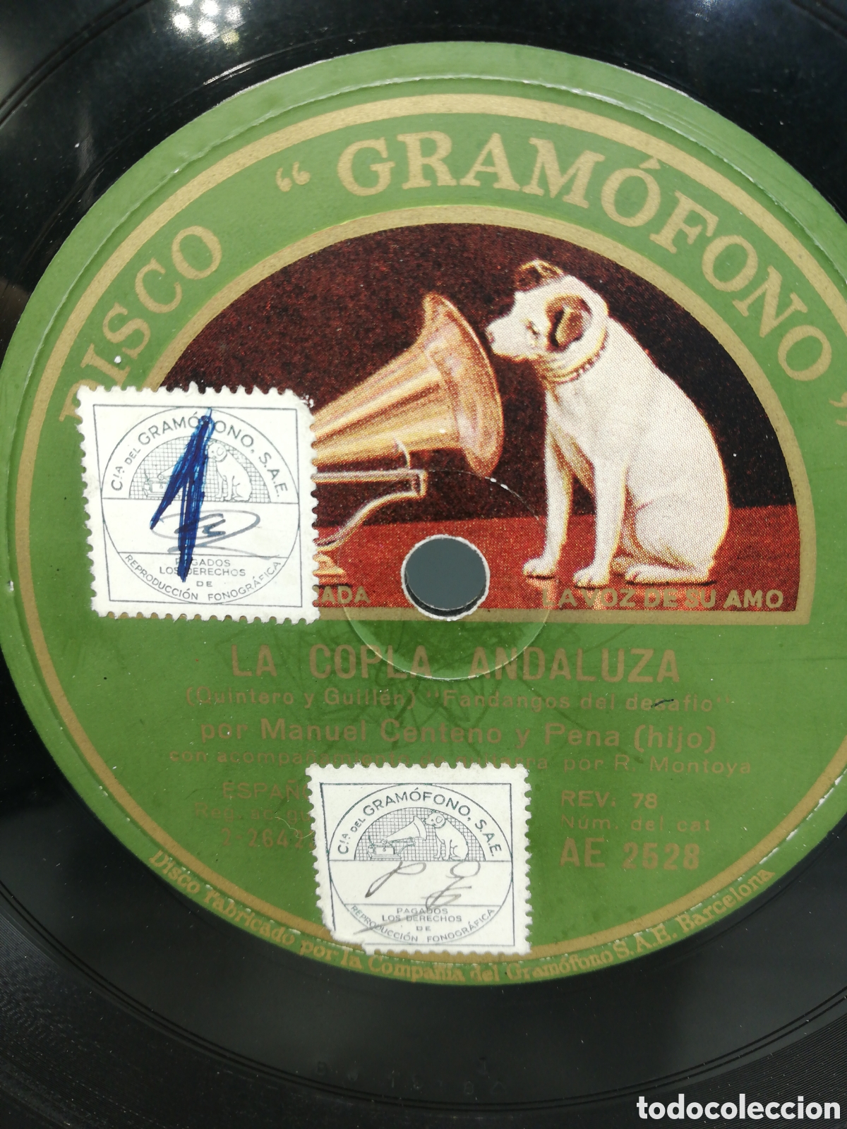 Discos de pizarra: Disco de Pizarra. La Copla Andaluza. Manuel Centeno y Pena. (hijo). - Foto 3