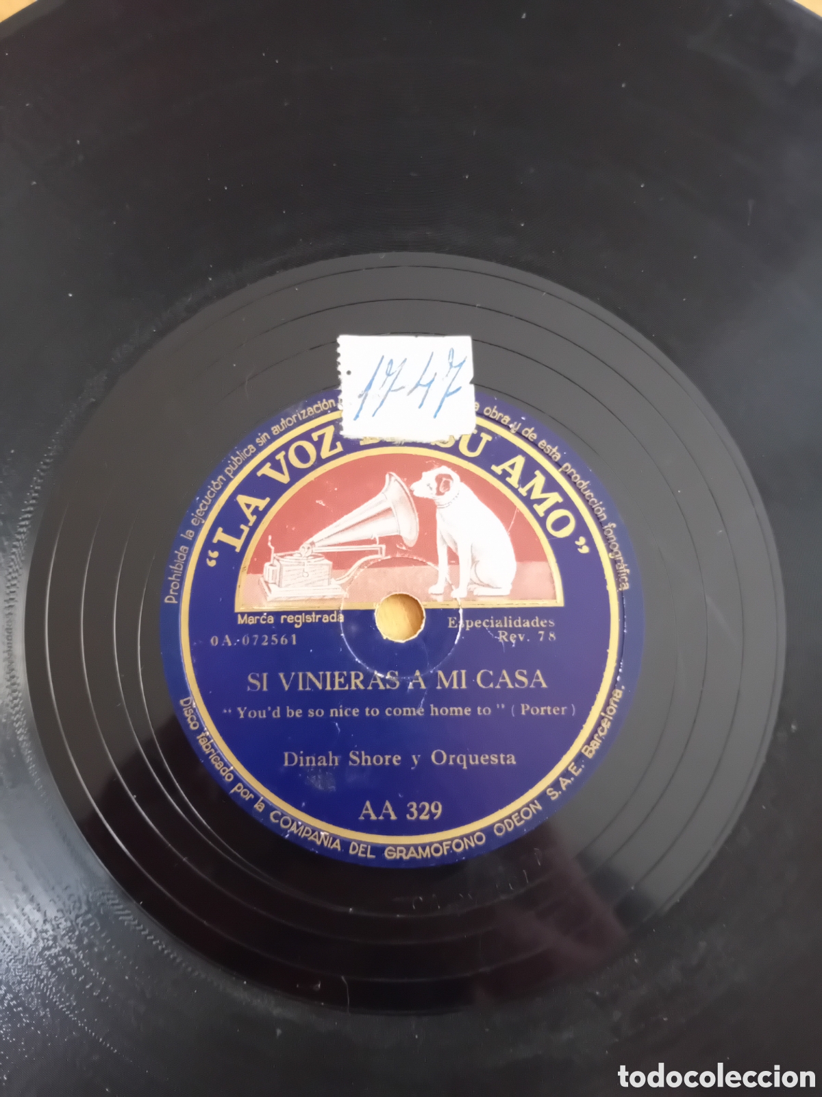 Discos de pizarra: TU Y YO. SI VINIERAS A MI CASA. DINAH SHORE - Foto 2