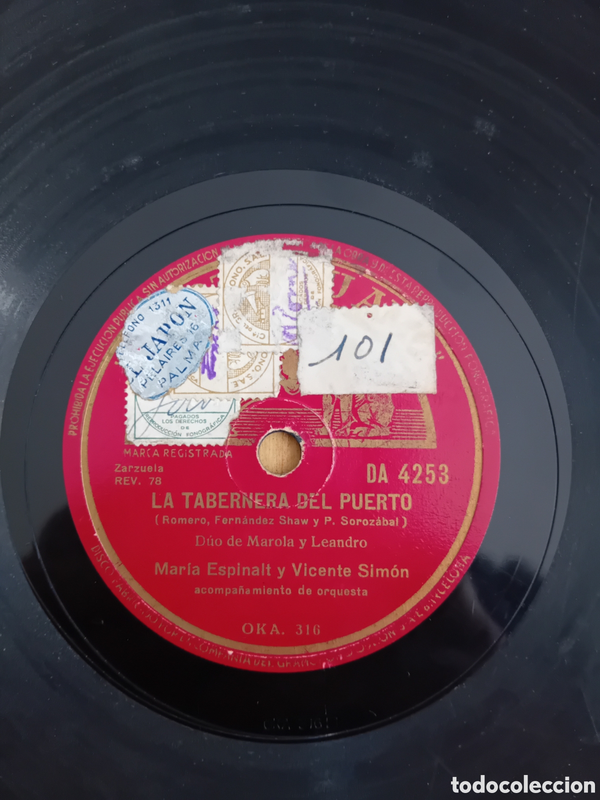 Discos de pizarra: MARIA ESPINALT. VICENTE SIMON. LA TABERNERA DEL PUERTO - Foto 2