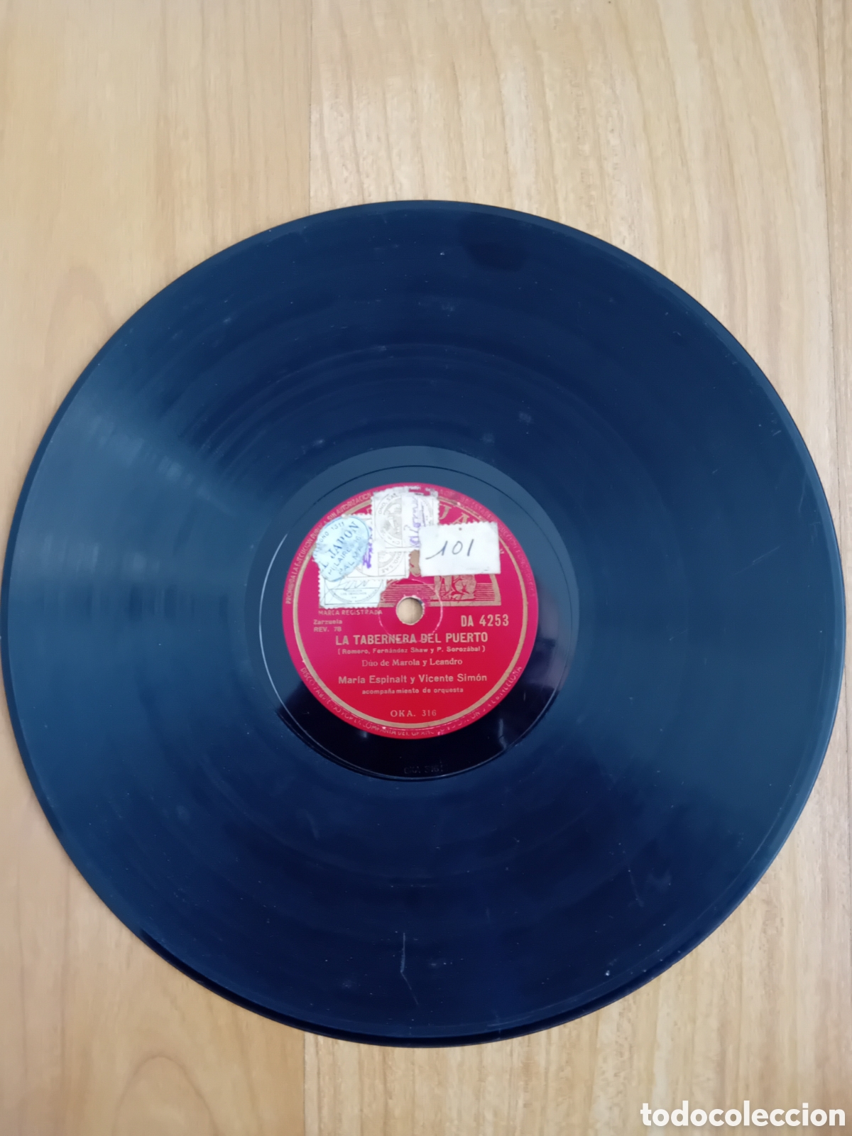 Discos de pizarra: MARIA ESPINALT. VICENTE SIMON. LA TABERNERA DEL PUERTO - Foto 1