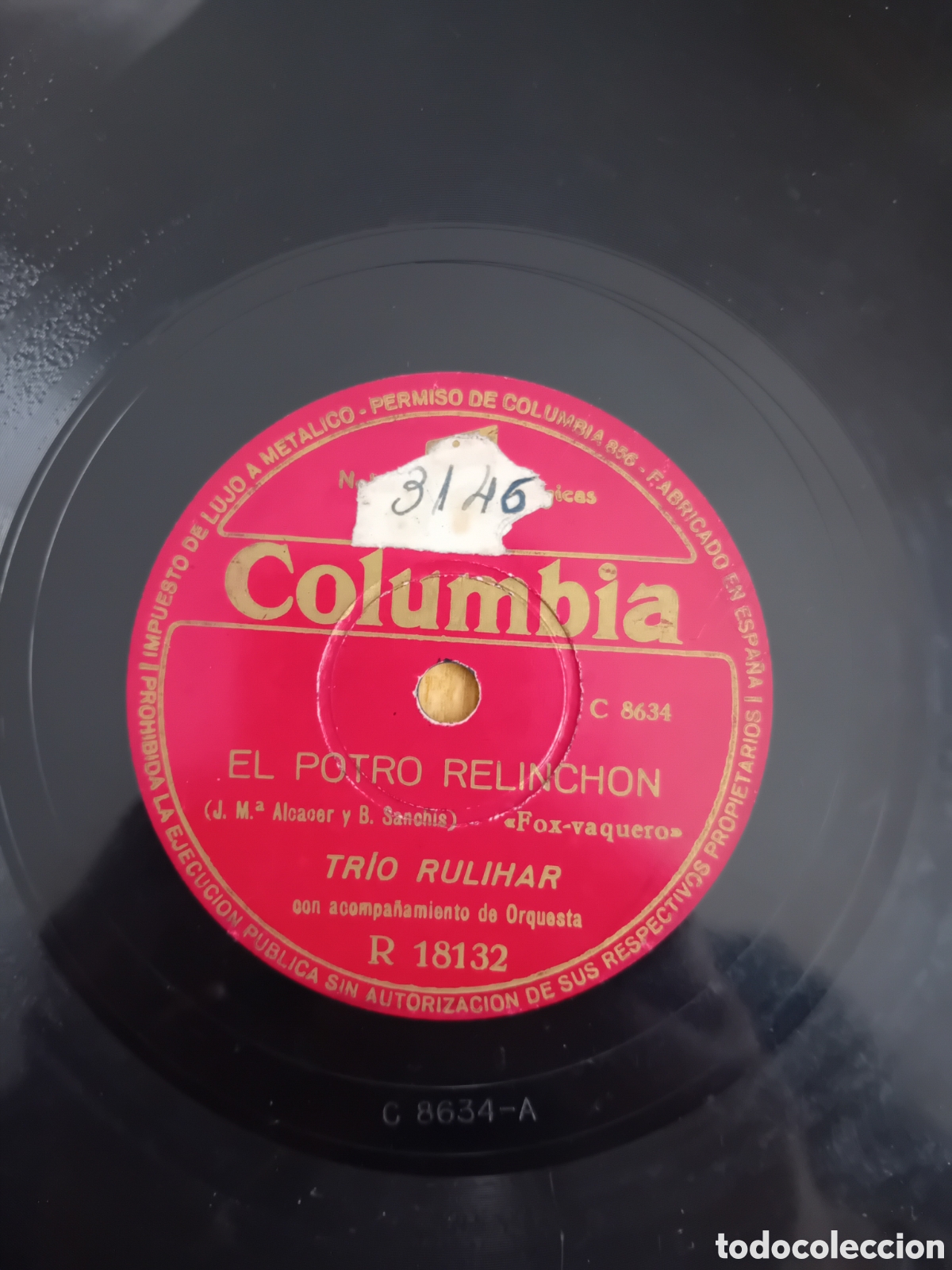 Discos de pizarra: TRIO RULIHAR. EL POTRO RELINCHON. GITANO TRIANERO - Foto 6