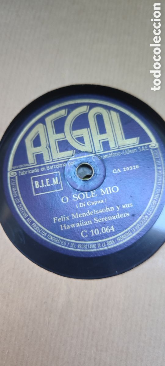 Discos de pizarra: Disco pizarra 78rpm. O sole m&iacute;o. - Foto 1