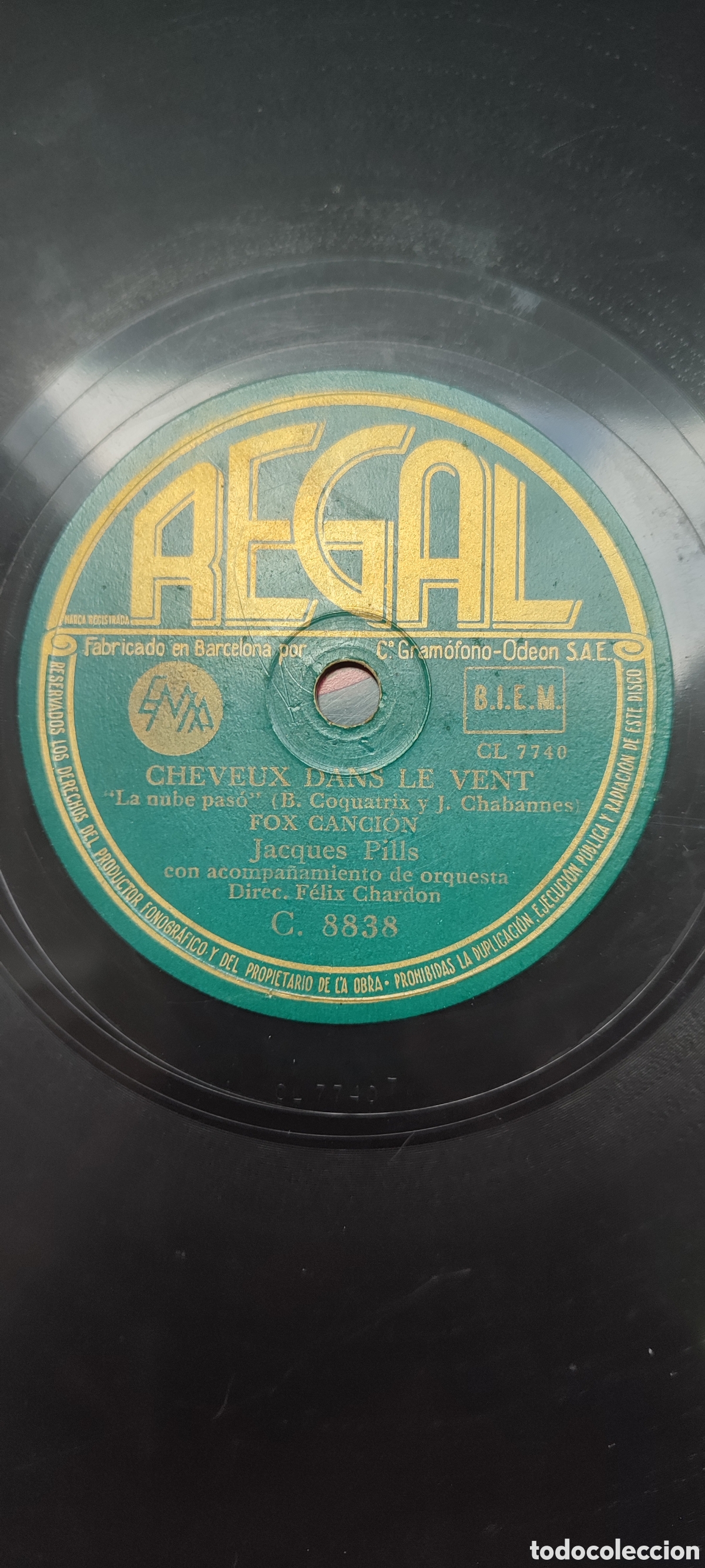 Discos de pizarra: Disco pizarra 78rpm. Jacques pills. - Foto 2