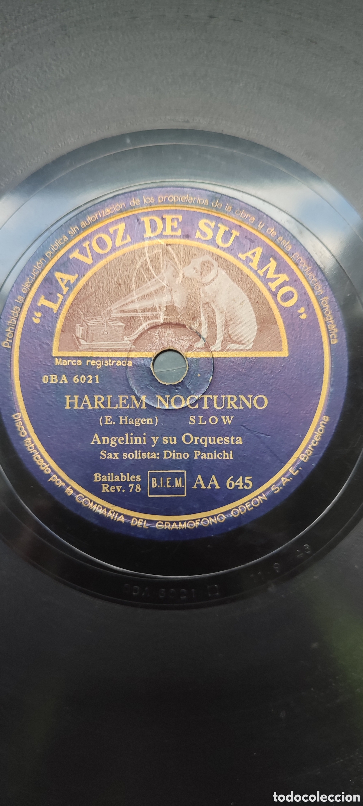 Discos de pizarra: Disco pizarra 78rpm. Angelini. - Foto 2