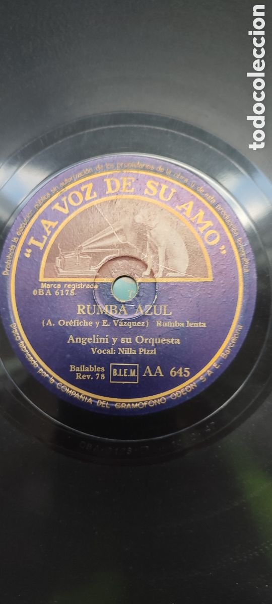 Discos de pizarra: Disco pizarra 78rpm. Angelini. - Foto 1