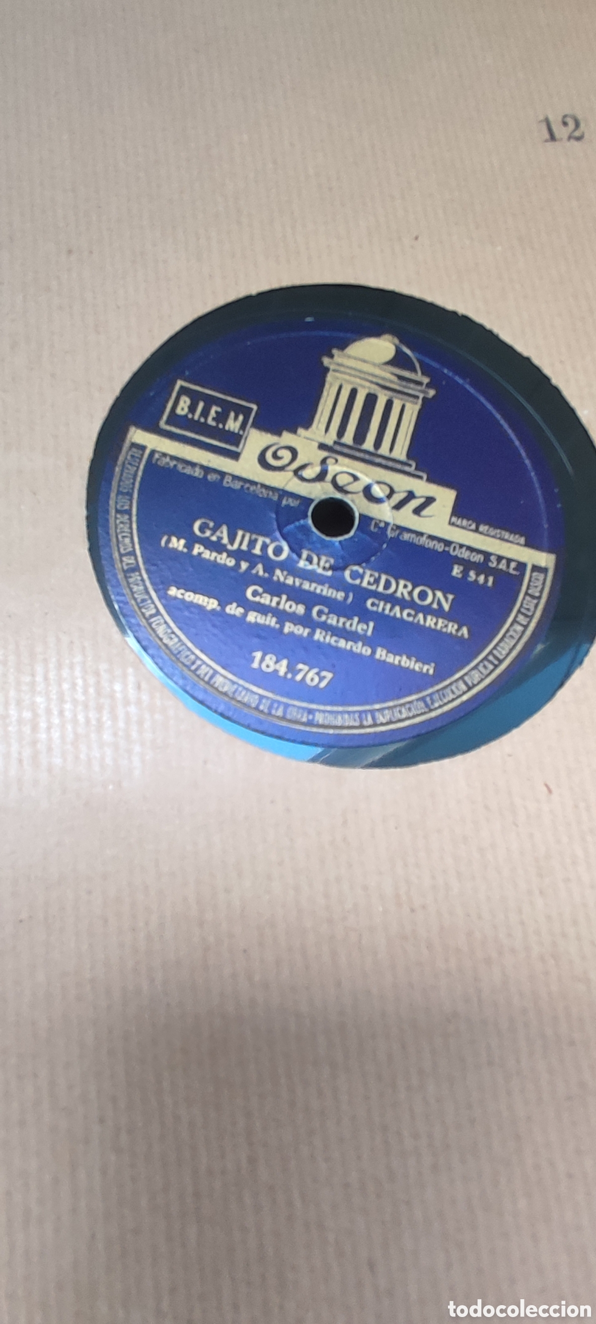 Discos de pizarra: Disco pizarra 78rpm. Carlos Gardel. - Foto 1