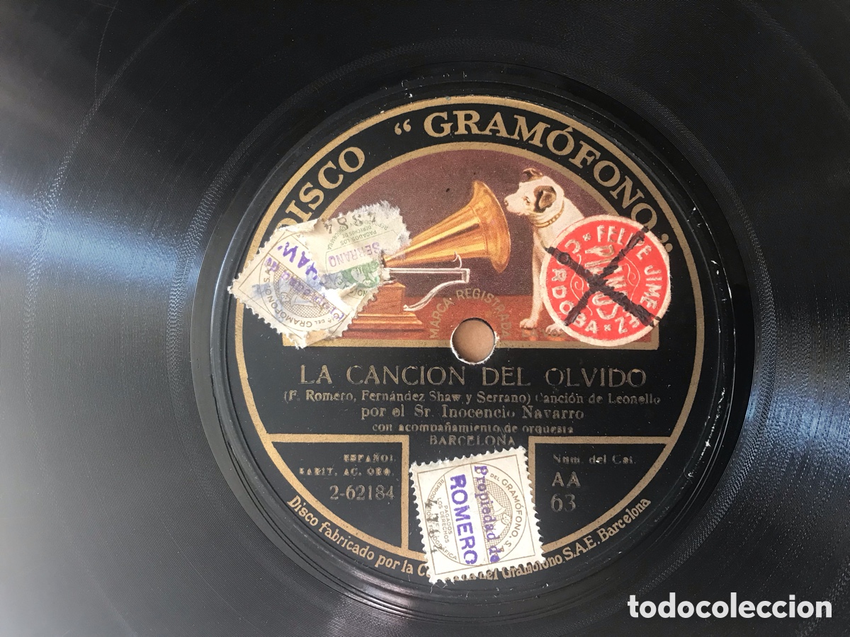 Discos de pizarra: El carro del sol. La canci&oacute;n del olvido. Disco gram&oacute;fono - Foto 2