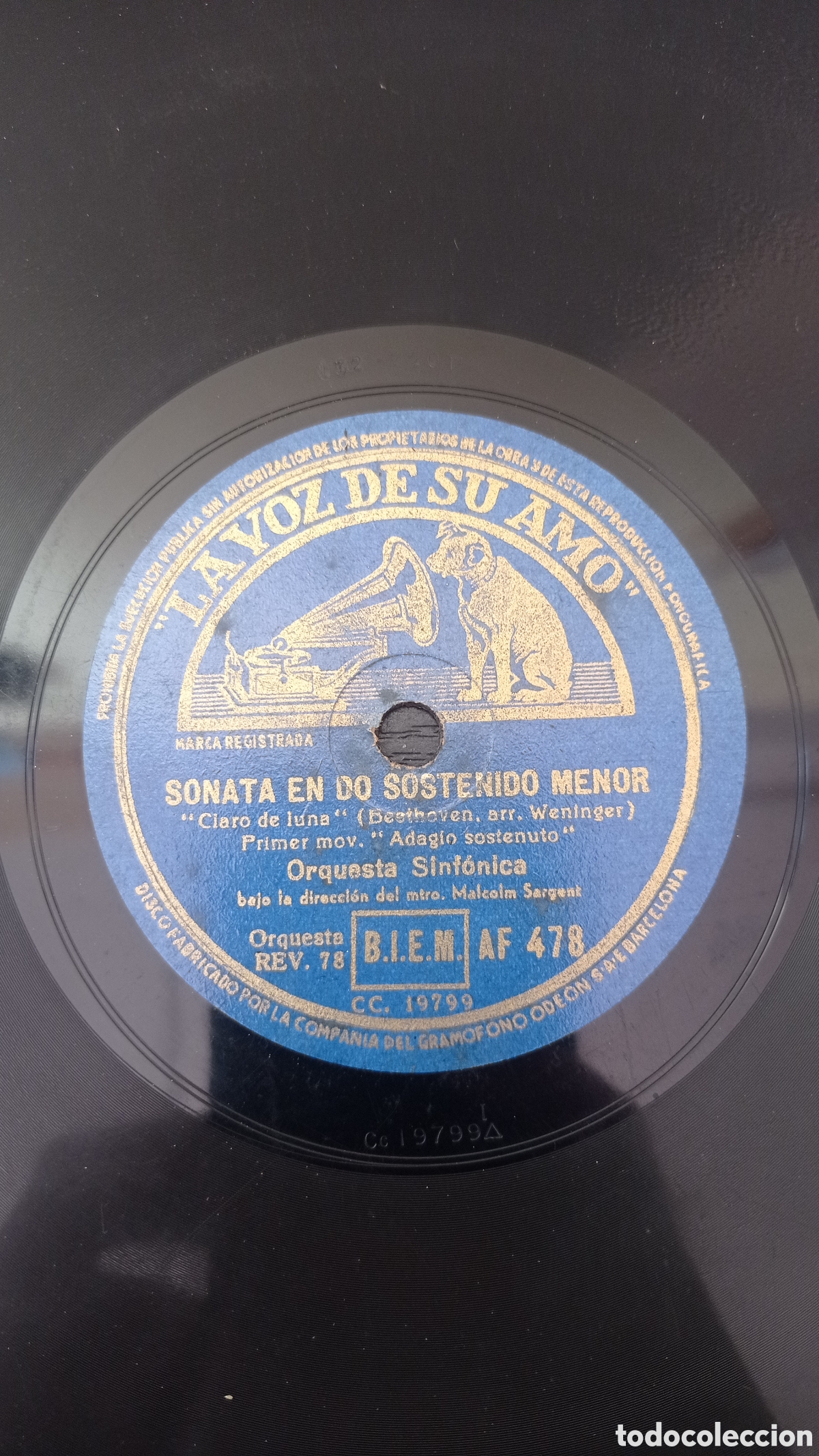 Discos de pizarra: Disco de gramofono. La voz de su amo sonata pat&eacute;tica - Foto 2