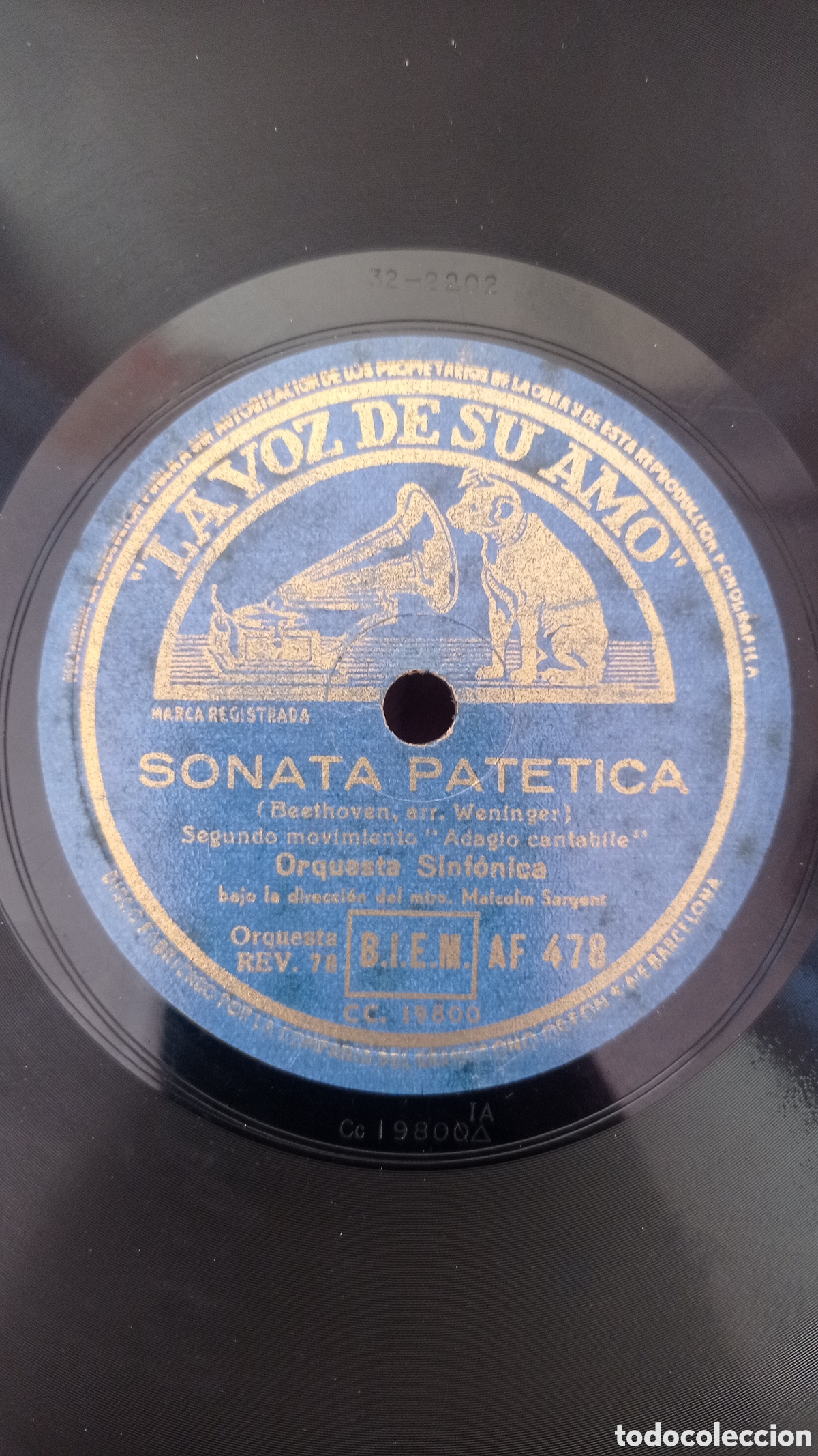 Discos de pizarra: Disco de gramofono. La voz de su amo sonata pat&eacute;tica - Foto 3