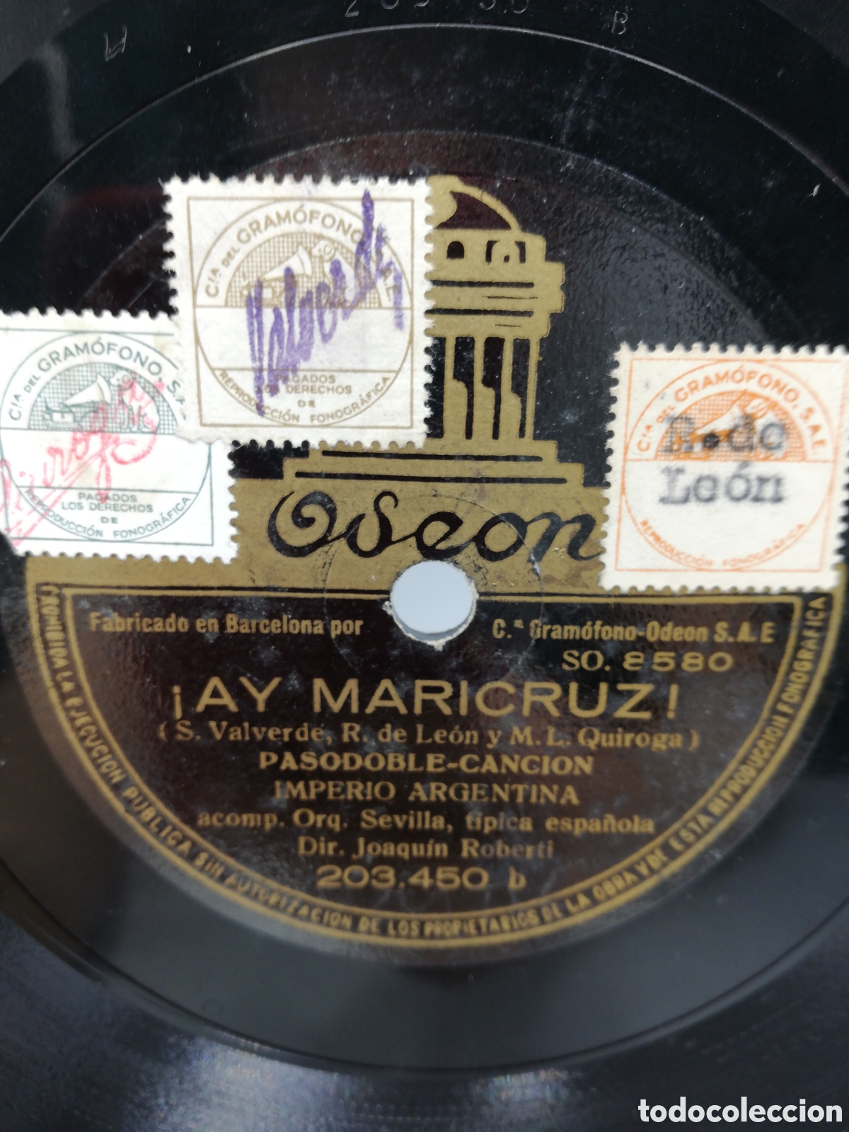 Discos de pizarra: Disco de Pizarra Imperio Argentina. Odeon. - Foto 3
