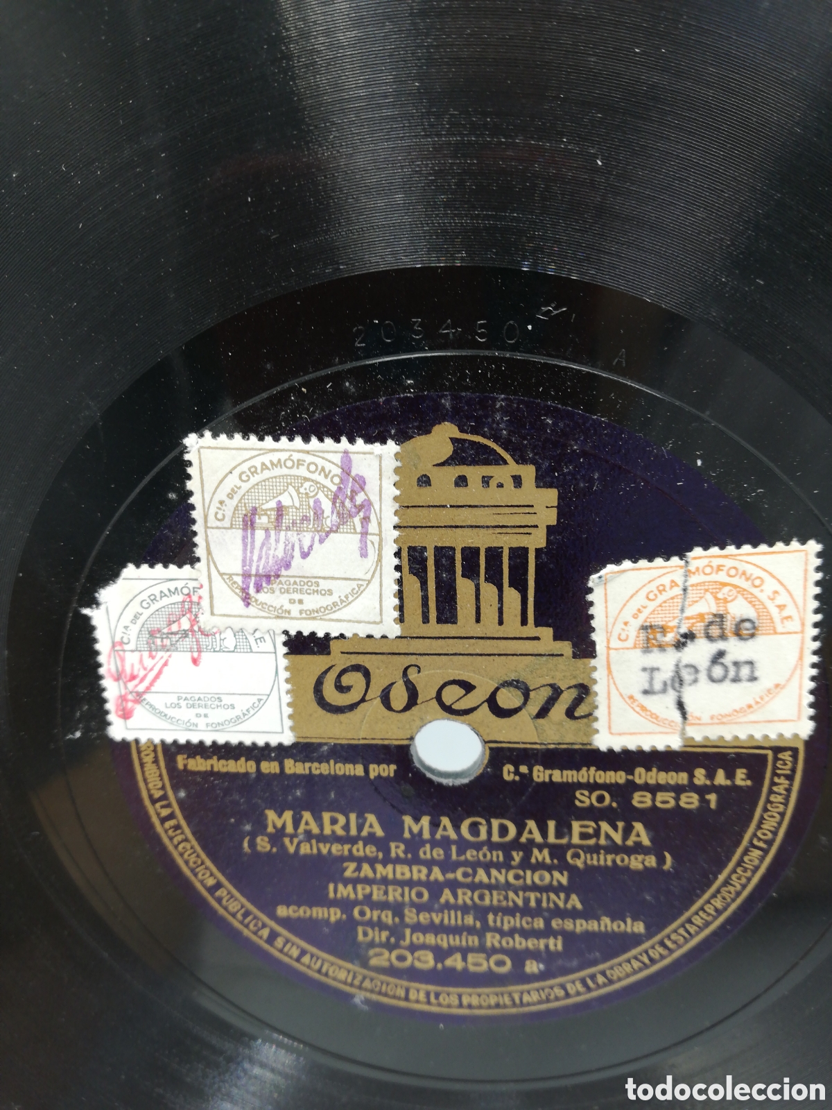 Discos de pizarra: Disco de Pizarra Imperio Argentina. Odeon. - Foto 4