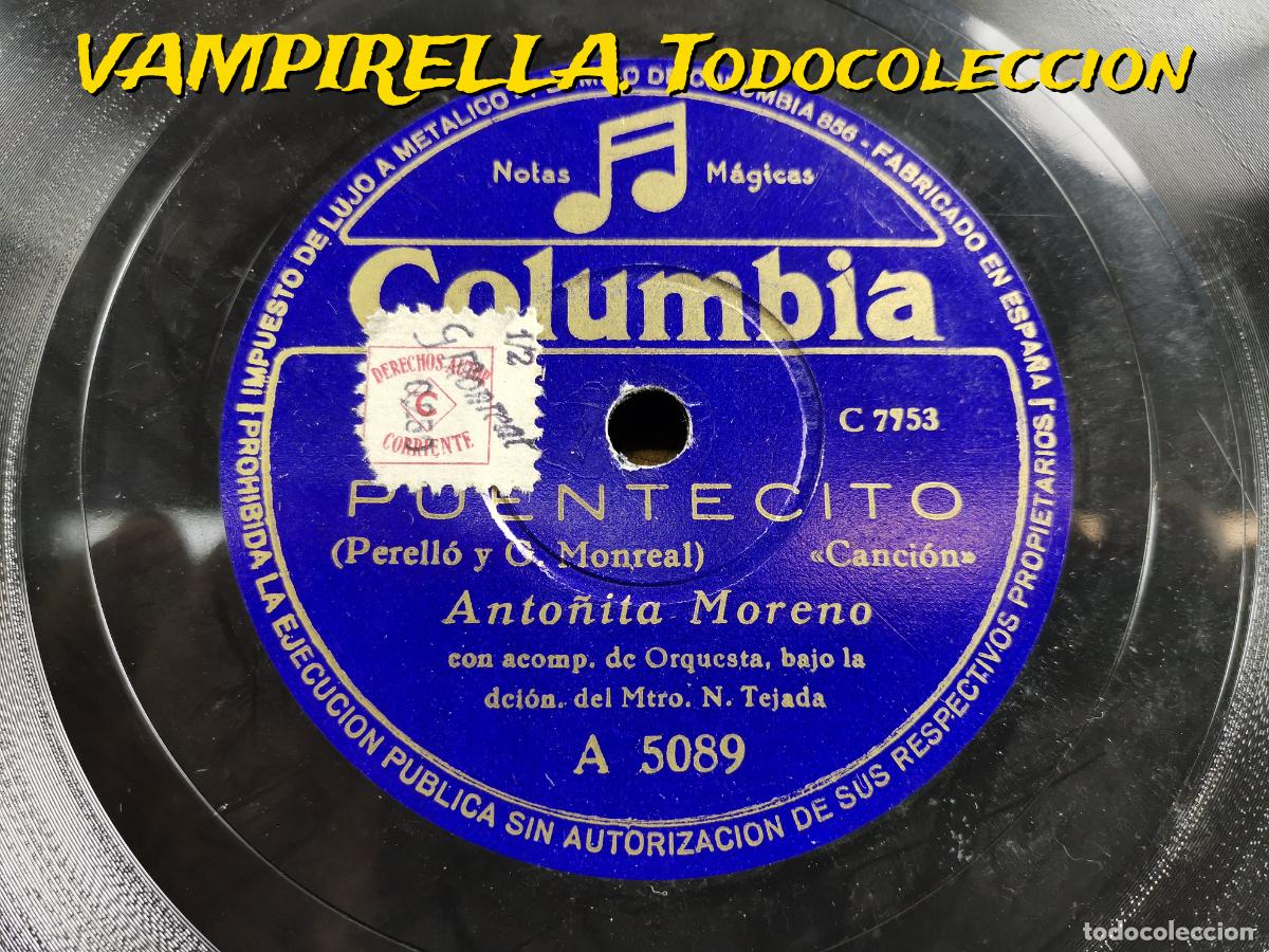 Discos de pizarra: ANTO&Ntilde;ITA MORENO---MAL DE AMOR / PUENTECITO - Foto 1