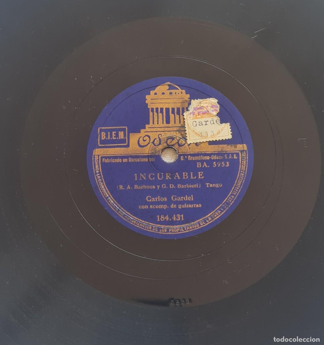 Discos de pizarra: CARLOS GARDEL - DISCO PIZARRA-ODEON - incurable &ndash; confesi&oacute;n - Foto 2