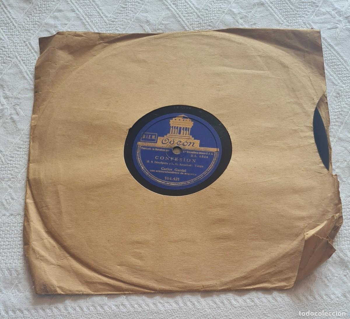 Discos de pizarra: CARLOS GARDEL - DISCO PIZARRA-ODEON - incurable &ndash; confesi&oacute;n - Foto 6