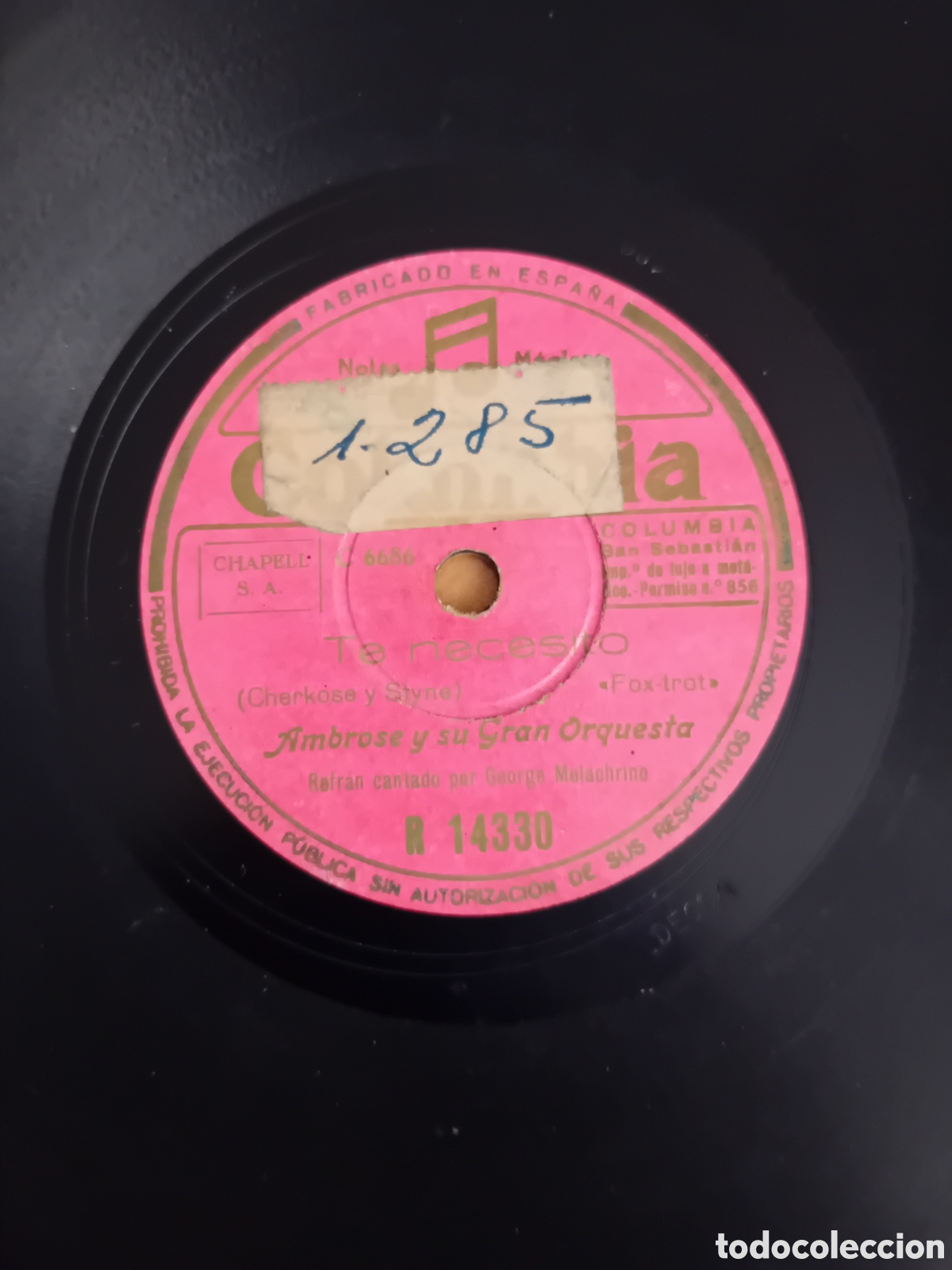 Discos de pizarra: AMBROSE Y ORQUESTA. MAIRZY DOATS. TE NECESITO - Foto 2