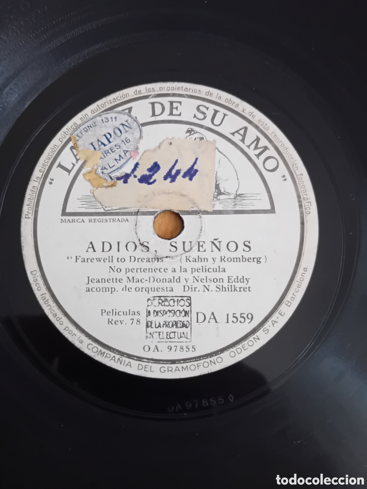 Discos de pizarra: JEANETTE MCDONALD. NELSON EDDY. ADIOS SUE&Ntilde;OS. QUIERES RECORDAR - Foto 2