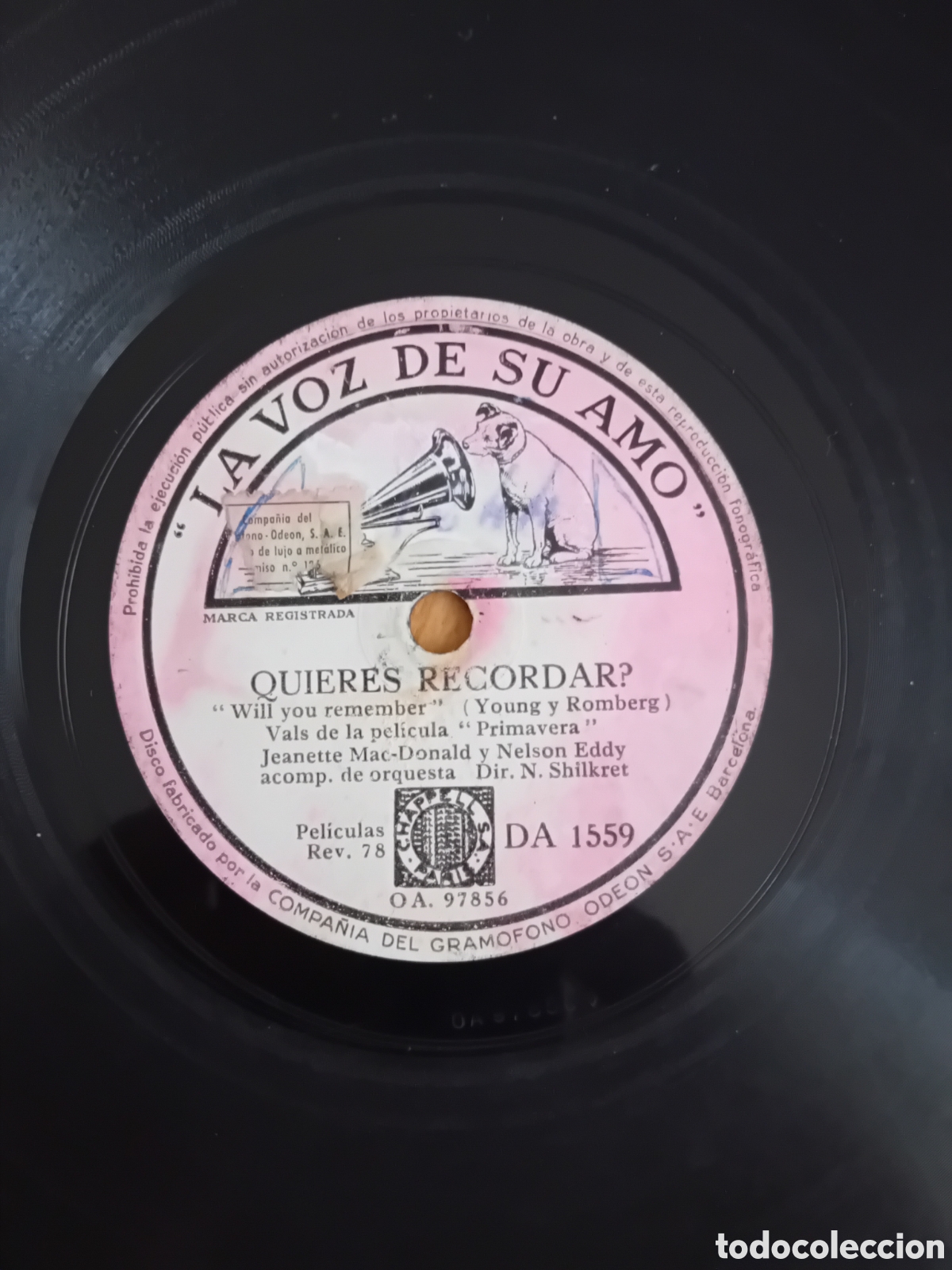 Discos de pizarra: JEANETTE MCDONALD. NELSON EDDY. ADIOS SUE&Ntilde;OS. QUIERES RECORDAR - Foto 4