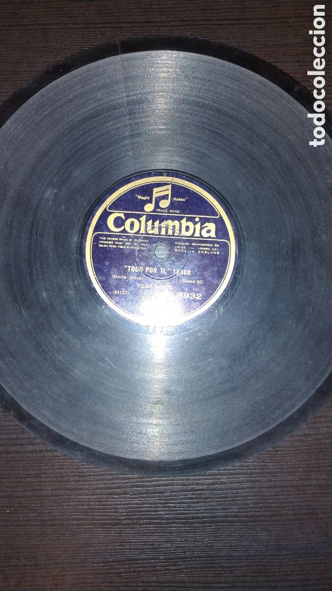 Discos de pizarra: Disco Shellac Columbia todo por ti y tango - Foto 1
