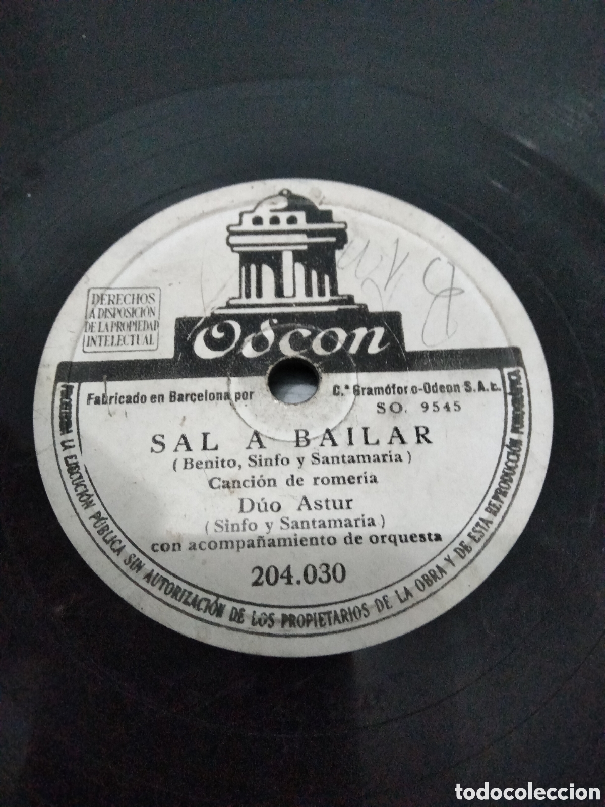 Discos de pizarra: Disco Duo Astur SAL A BAILAR / GAITA Y TAMBOR - Foto 3