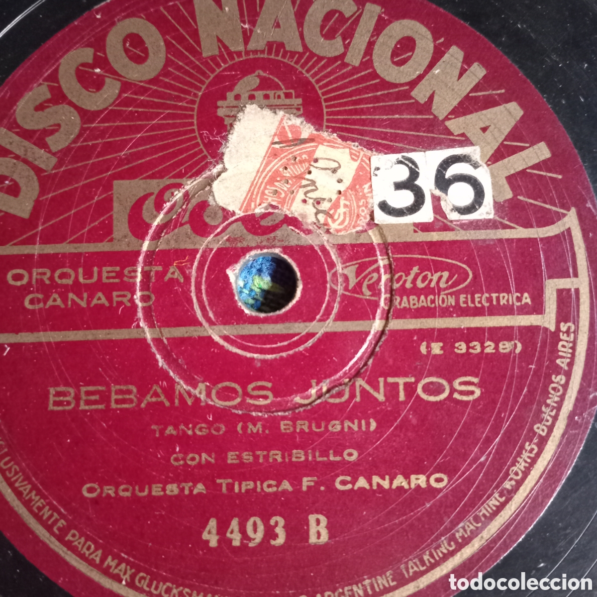 Discos de pizarra: CABARO INTERPRETA &rdquo; BEBAMOS JUNTOS&rdquo; Y &rdquo; AZUCENA&rdquo; - Foto 1