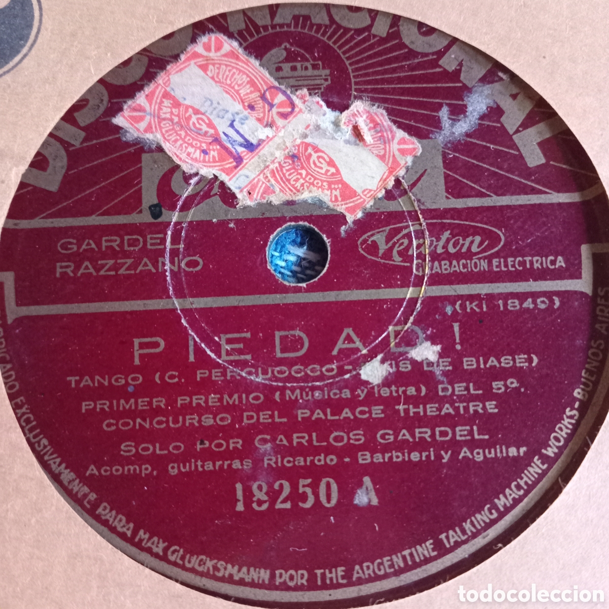 Discos de pizarra: PIEDAD 1er. Premio del 5 Concurso del palacio teatro C. Gardel - Foto 1